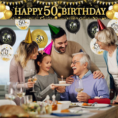 50th Birthday Decorations – Black Gold 50th Birthday Banner and Balloons for …