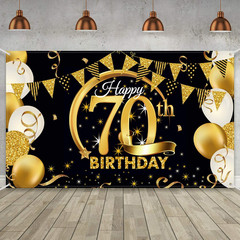 Birthday Party Decoration Extra Large Fabric Black Gold Sign Poster for Annivers