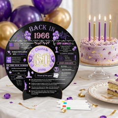 60Th Birthday Decorations, Purple Gold Back in 1966 Alternative Guest Book