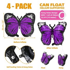 Purple Charming 4 Pack Butterfly Party Balloons, 28 Inches Girls Fairy Wings …