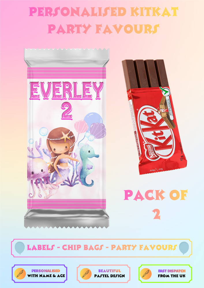 Personalised Mermaid KitKat Wrappers Birthday Party Favours Decorations UK