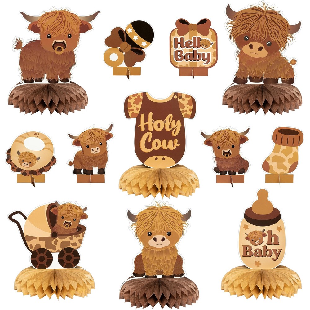12Pcs Highland Cow Honeycomb Centerpieces Brown Highland Cattle Baby Shower P…