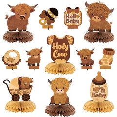 12Pcs Highland Cow Honeycomb Centerpieces Brown Highland Cattle Baby Shower P…