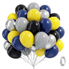 60pcs Black and Yellow Balloons 12inch with Navy Gray Metallic Blue Yellow