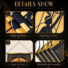 5 Pcs Roaring 20s Party Decorations Black Gold 1920s Hanging Banner for 20s J…