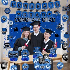Graduation Decorations 2026 Blue Themed Set, Congrats Grad Banner, Class of 2026