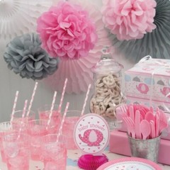 Party decoration bulk- Hanging Puff Balls and Fans 16 piece bundle – NEW