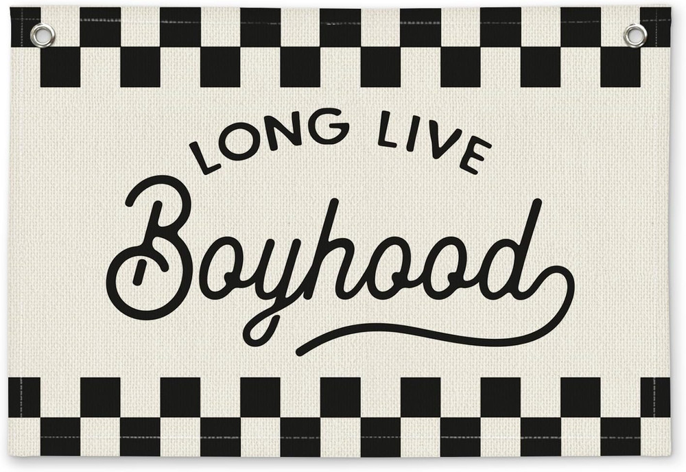 Long Live Boyhood Black and White Checkered Boys Room Decor – Cars Room Decor Li