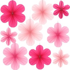 Telooco 9Pcs Pink Paper Fans & Flowers Party Decorations Hanging Set