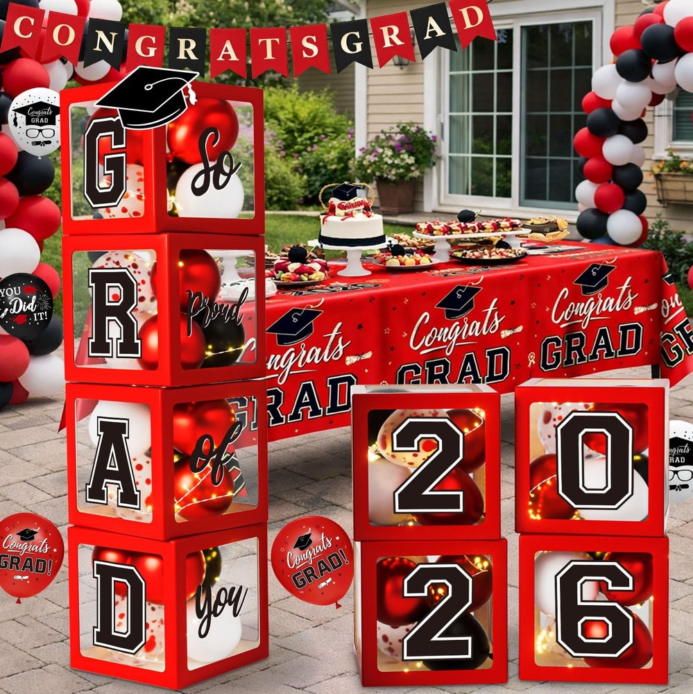 Graduation Decorations Class of 2026, Red and Black Graduation Decorations,