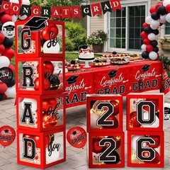 Graduation Decorations Class of 2026, Red and Black Graduation Decorations,