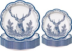 Wrapaholic 50 Piece Scalloped Edge Christmas Deer Disposable Paper Plates