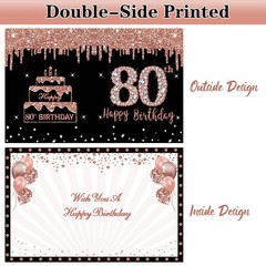 Large 80Th Birthday Card with Envelope, Extra Big Guest Book Rose Gold 80Th Birt