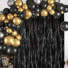 2-Pack Black Tinsel Foil Fringe Curtains Metallic Streamers Party Backdrop