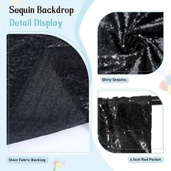 6x6ft Black Sequin Backdrop, High Density Non-Transparent Glitter Curtain for