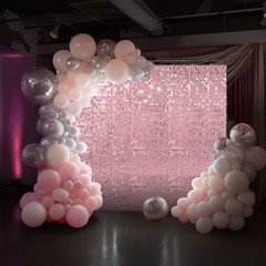 Instahibit 10x7FT Shimmer Wall Backdrop Stand 72 Pcs Pink Panels Wedding Party