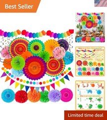 35PCS Fiesta Paper Fan Party Decorations Set – Cinco De Mayo Pom Poms,Pre-ass…