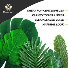 Decopom Palm Leaves Artificial Tropical Monstera-84Pcs 6 Kinds Large Green