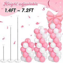 2 Sets Pink White Bow Balloon Column Stand Kit Includes 2 Bows & 100 Latex Ba…