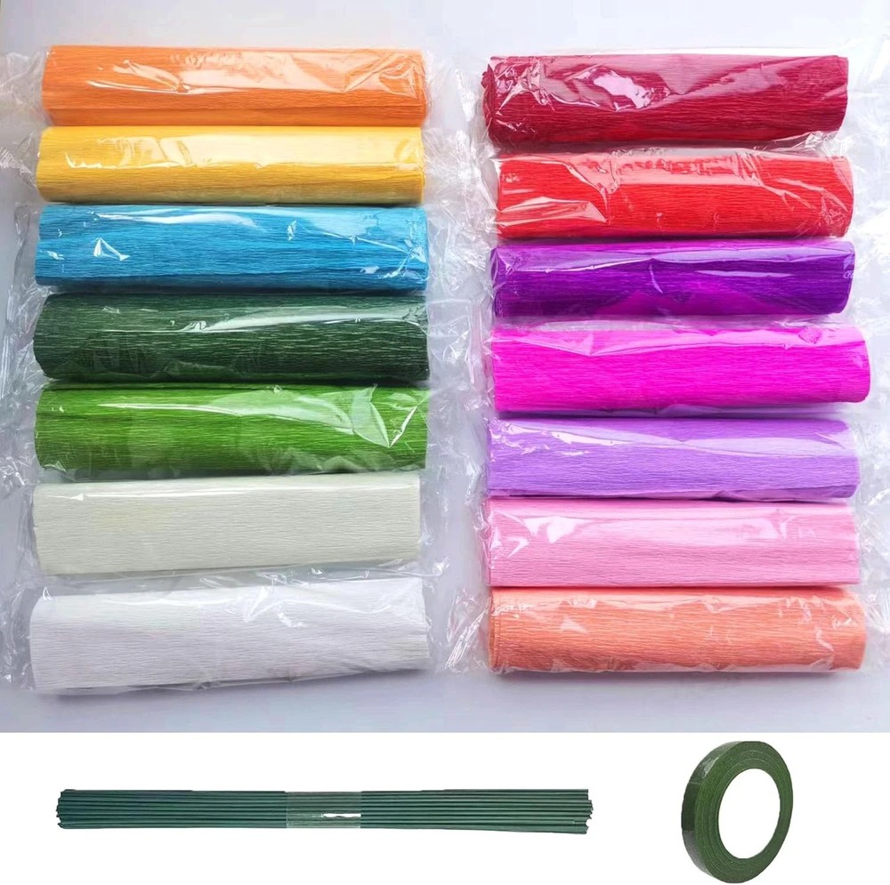 Crepe Paper Flower DIY Kits 65Pcs – 14 Rolls Crepe Paper Sheets Rolls Streame…