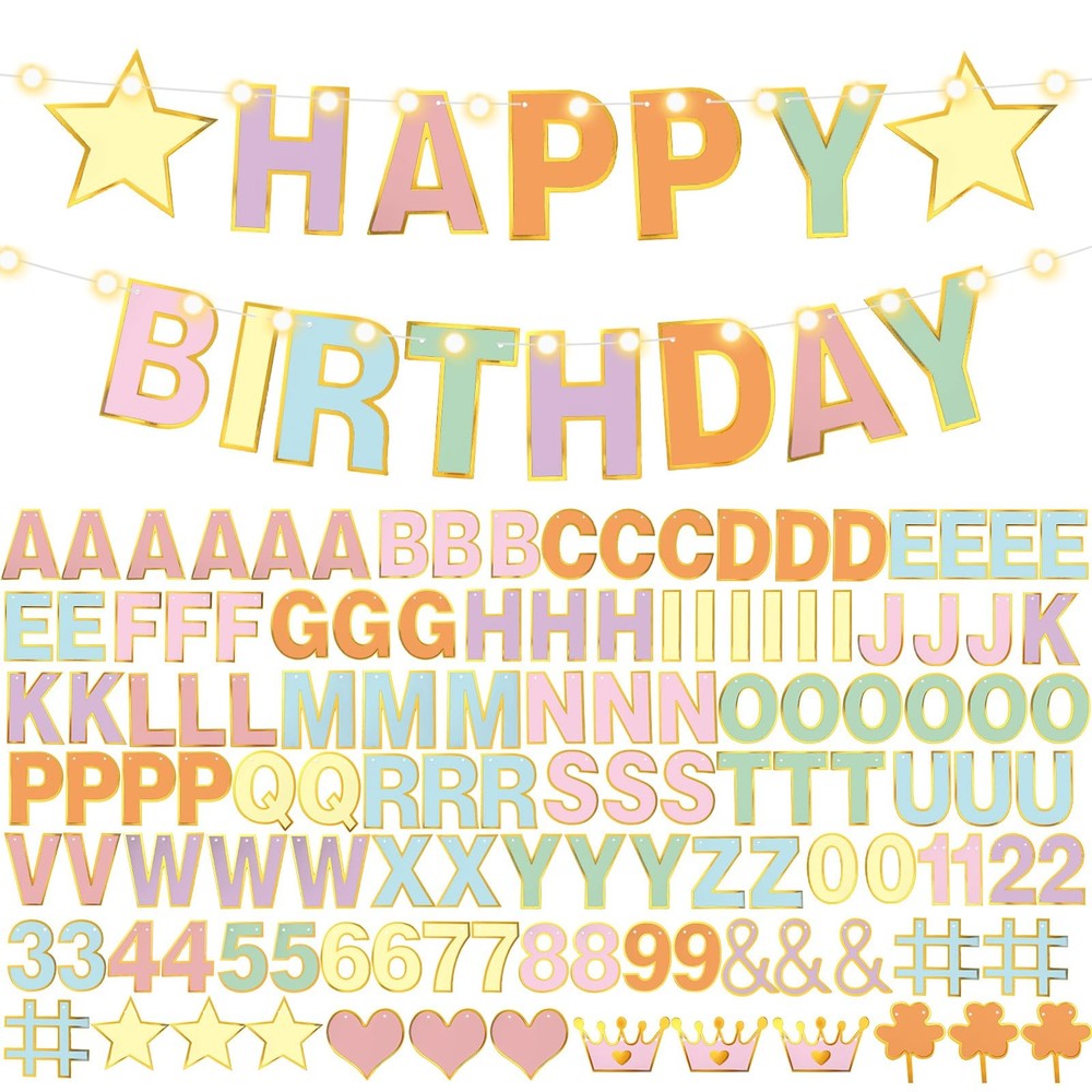 TaoBary 143 Pcs DIY Letter Banner Customizable Happy Birthday Macaron