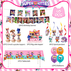 Super Kitties Party Decoration Cat Birthday Supplies Cake Topper Banner Balloons