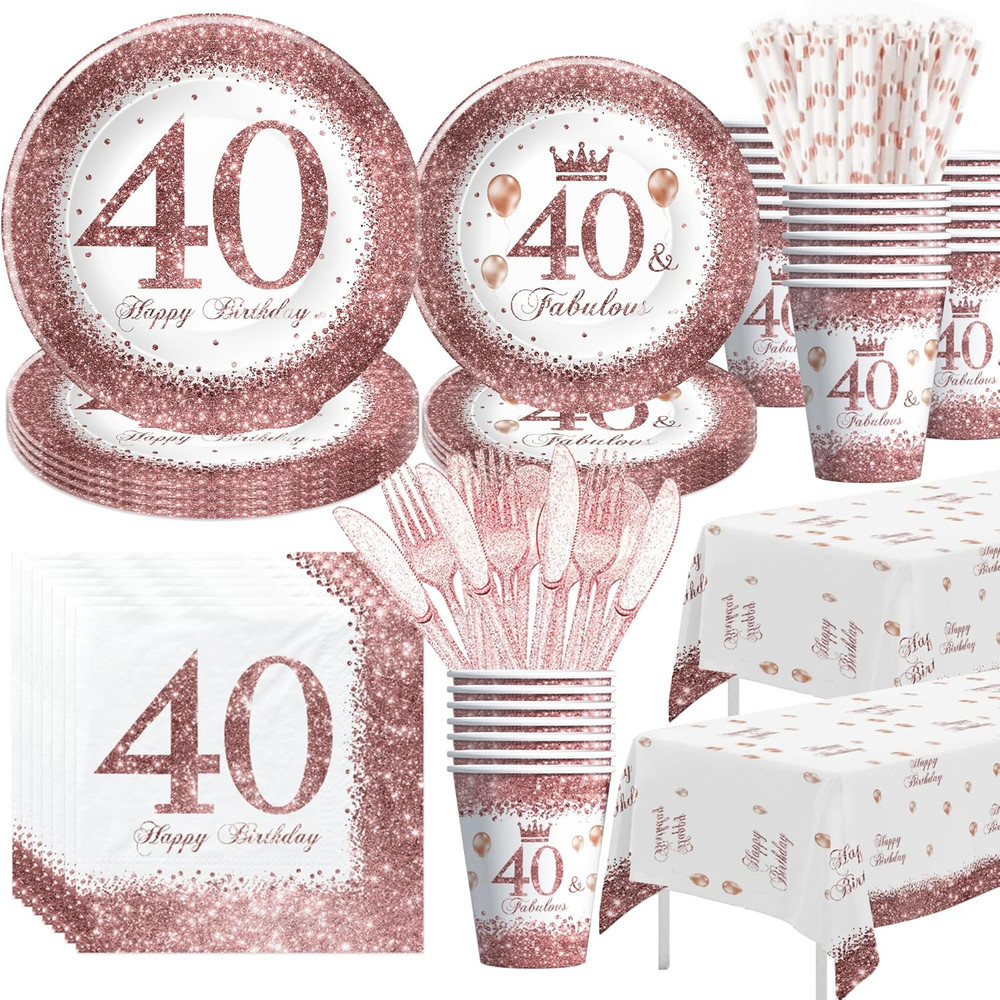 40th Birthday Decorations Women Tableware, Rose Gold 40 And Fabulous Decorations