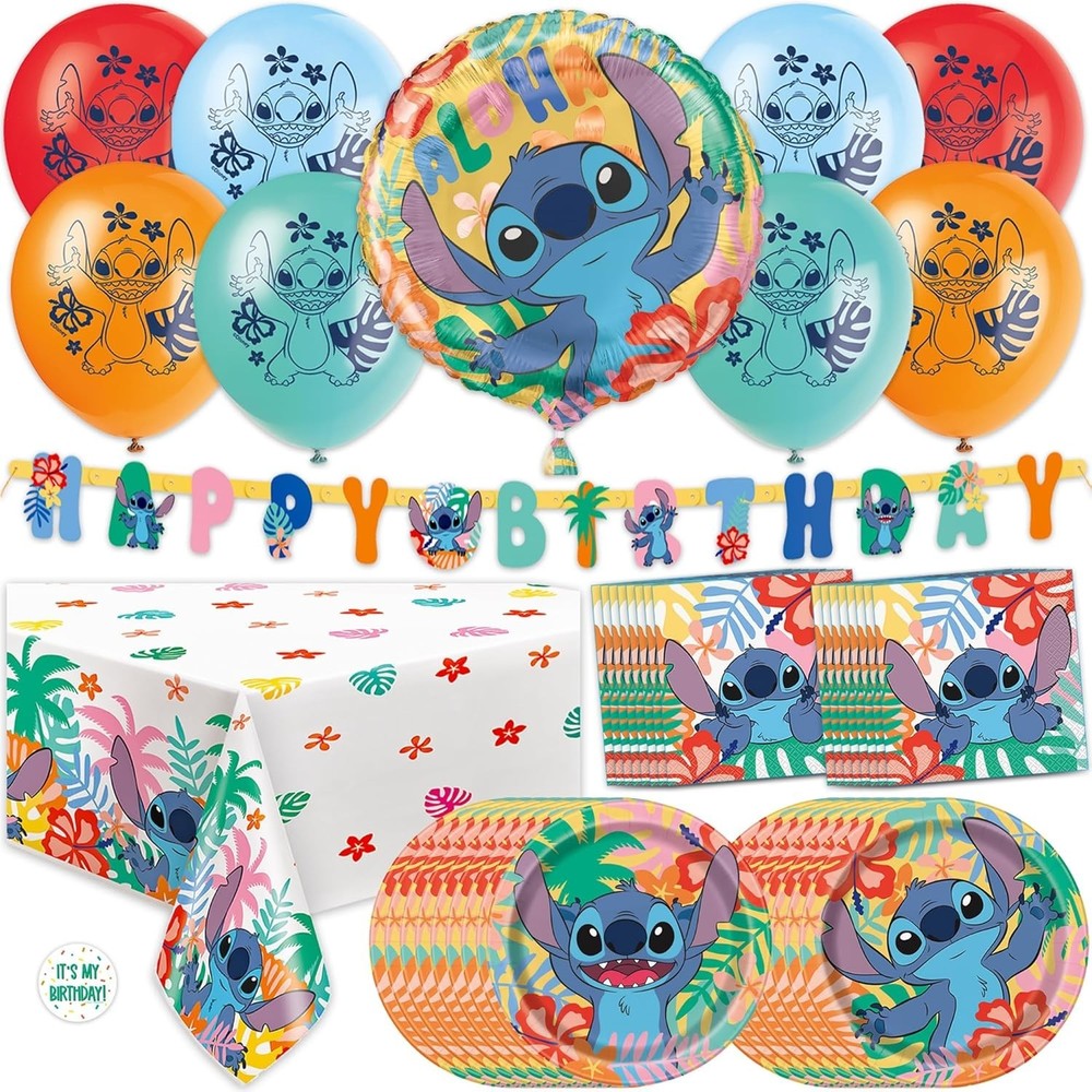 Lilo and Stitch Disposable Birthday Party Plates, Napkins, Banner, Tablecover