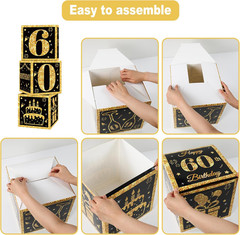 60Th Birthday Decorations Boxes for Men- 3PCS Black Gold Happy 60Th Birthday Bal