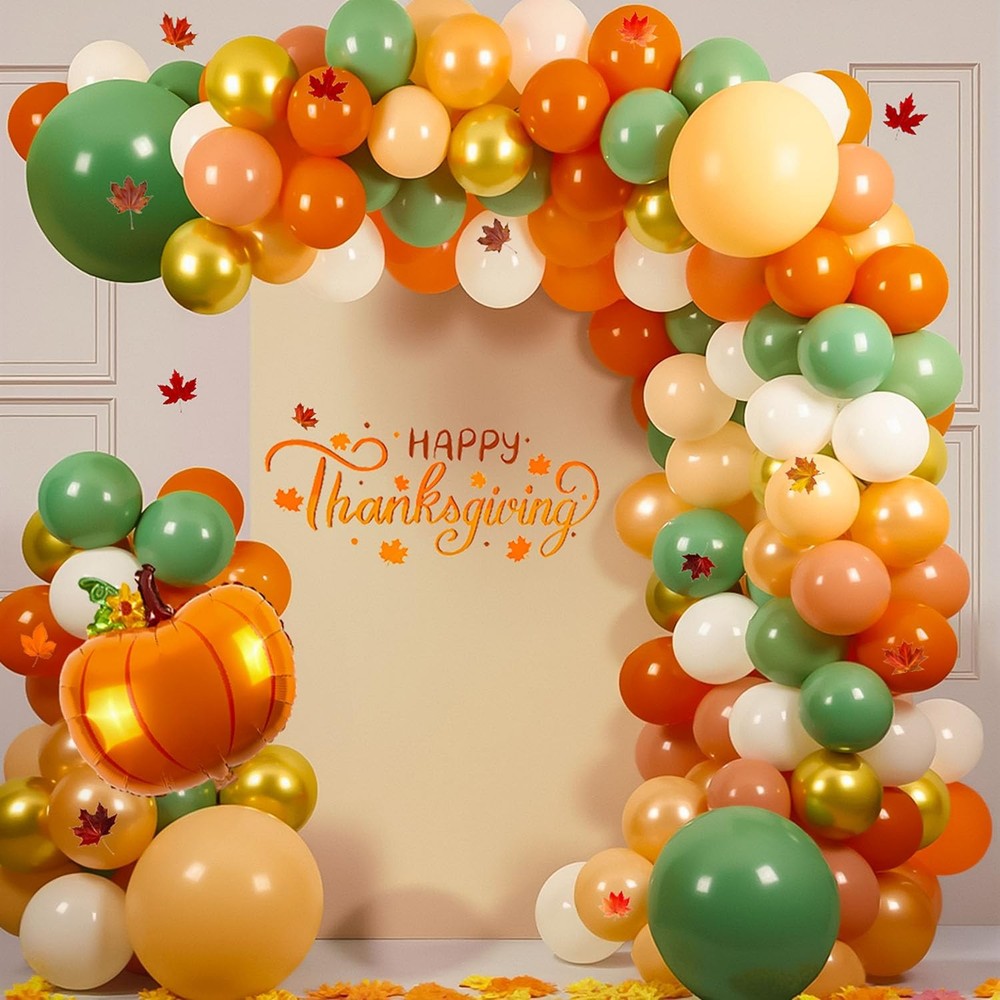 Fall Thanksgiving Balloon Arch Garland Kit, 18″ 10″ 5″ Burnt Orange Gold Fall…