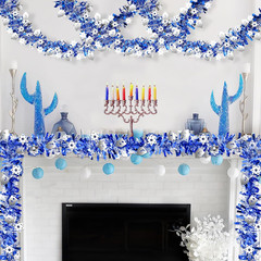 Hanukkah Tinsel Garland 36Ft Set Dreidel Star Blue Metallic Indoor Outdoor Decor