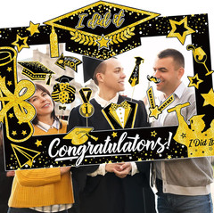 31 Pack Graduation Photo Booth Props 2026, Black and Gold Graduation Photo Booth