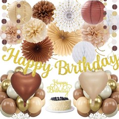 Boho Brown White Decorations – 62pcs Happy Banner, Neutral Rustic Lanterns Ho…