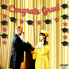 Graduation Decorations 2026 | Glitter Congrats Grad Banner Red and Black – 10 Fe