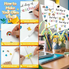 34 Pack First & Last Day of Pennant Flag Craft Kit with Stick Ribbon & Back t…