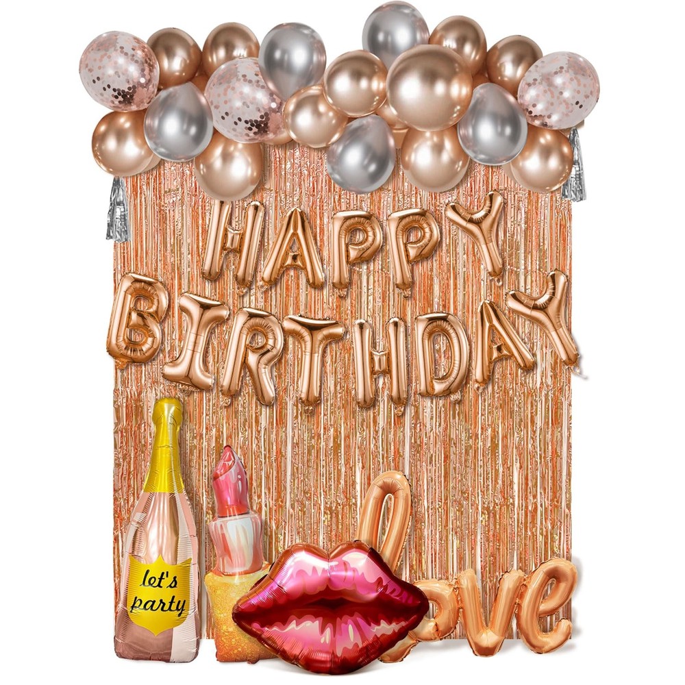 Rose Gold Birthday Decorations Set for Women,Happy Birthday Letter Balloon Ba…