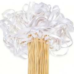 Noamus 100 Pcs Ribbon Wands for Wedding, Lace Streamers Sticks with Bell, Silk