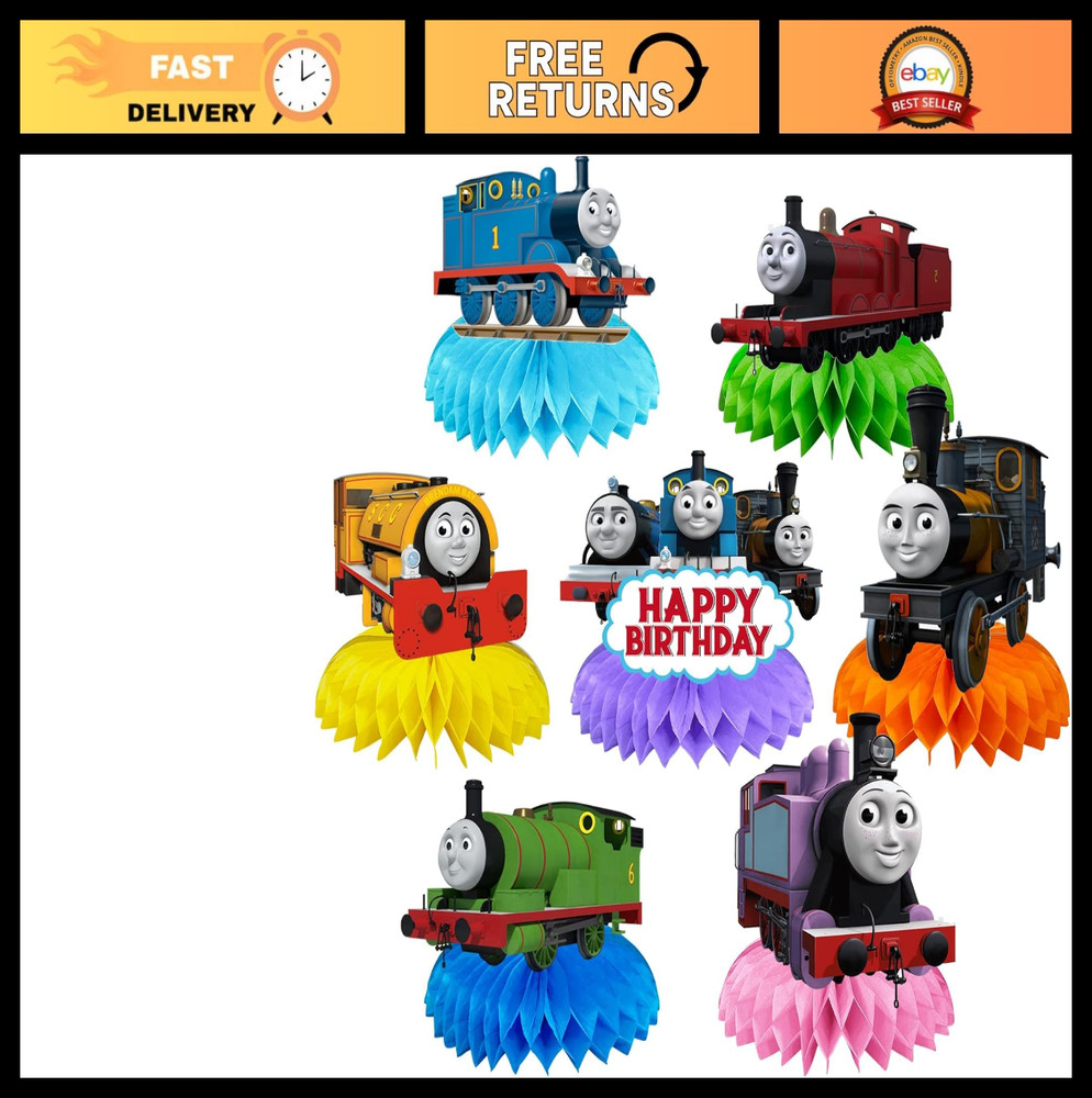 Train Birthday Party Decorations – 7Pcs Train Theme Centerpieces, Cake Toppers &