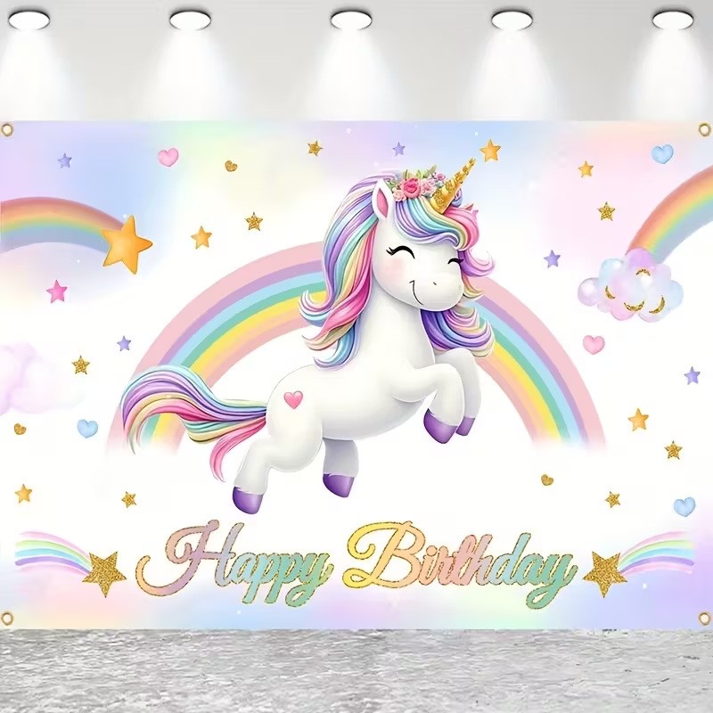 Rainbow Unicorn Backdrop Banner Happy Birthday Party Background Decorations