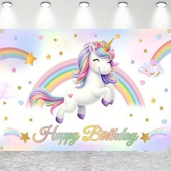 Rainbow Unicorn Backdrop Banner Happy Birthday Party Background Decorations