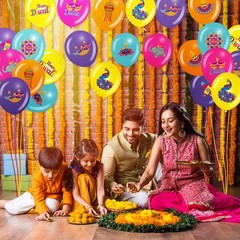 50 Pcs Diwali Decorations – 12 Inch Happy Diwali Balloons, Latex Elephant & P…