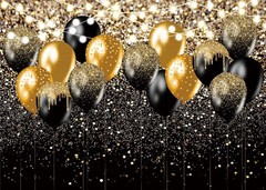 Black Gold Balloon Backdrop for Birthday, Wedding, Prom – 8x6FT Glitter Bokeh De
