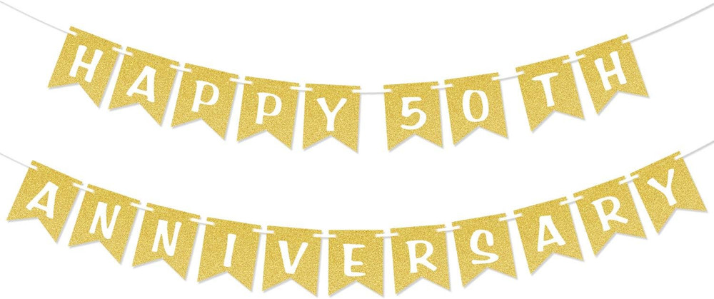 Happy 50Th Anniversary Gold Glitter Banner Anniversary Wedding Party Decorations