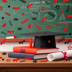 2026 Black Red Party Table Confetti Graduation Theme Class of 2026