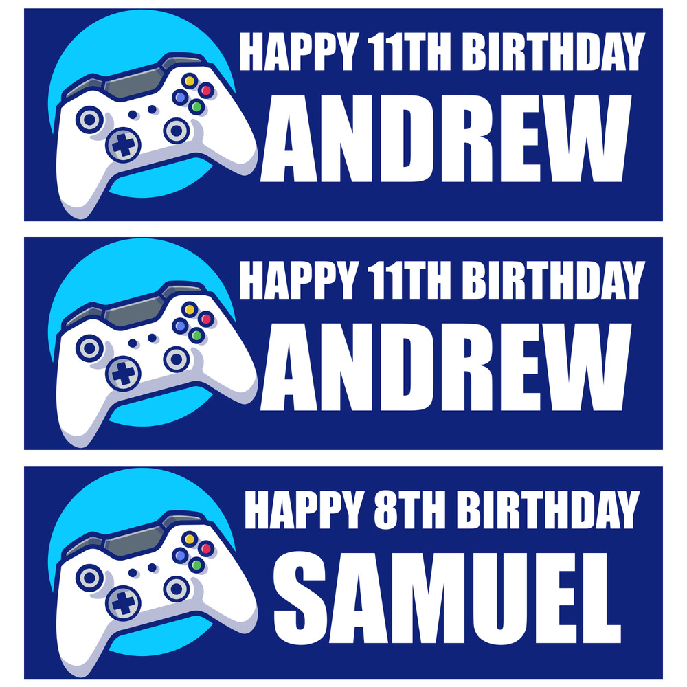 Personalised Party Birthday Banners Gaming Banner with name & age