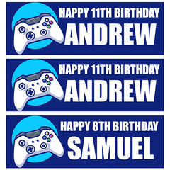 Personalised Party Birthday Banners Gaming Banner with name & age