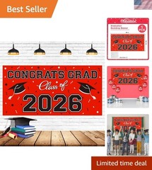 Stunning Red Plastic Graduation Banner – 2026 Class Party Essential 65″ x 32.7″