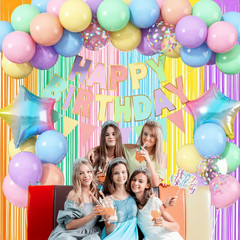 Pastel Birthday Decorations for Girls, Macaron Rainbow Pastel Color Balloons Reu