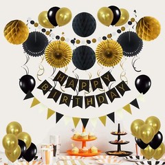 Birthday Party Decoration, Happy Birthday Banner with Paper Fans, Honeycomb B…