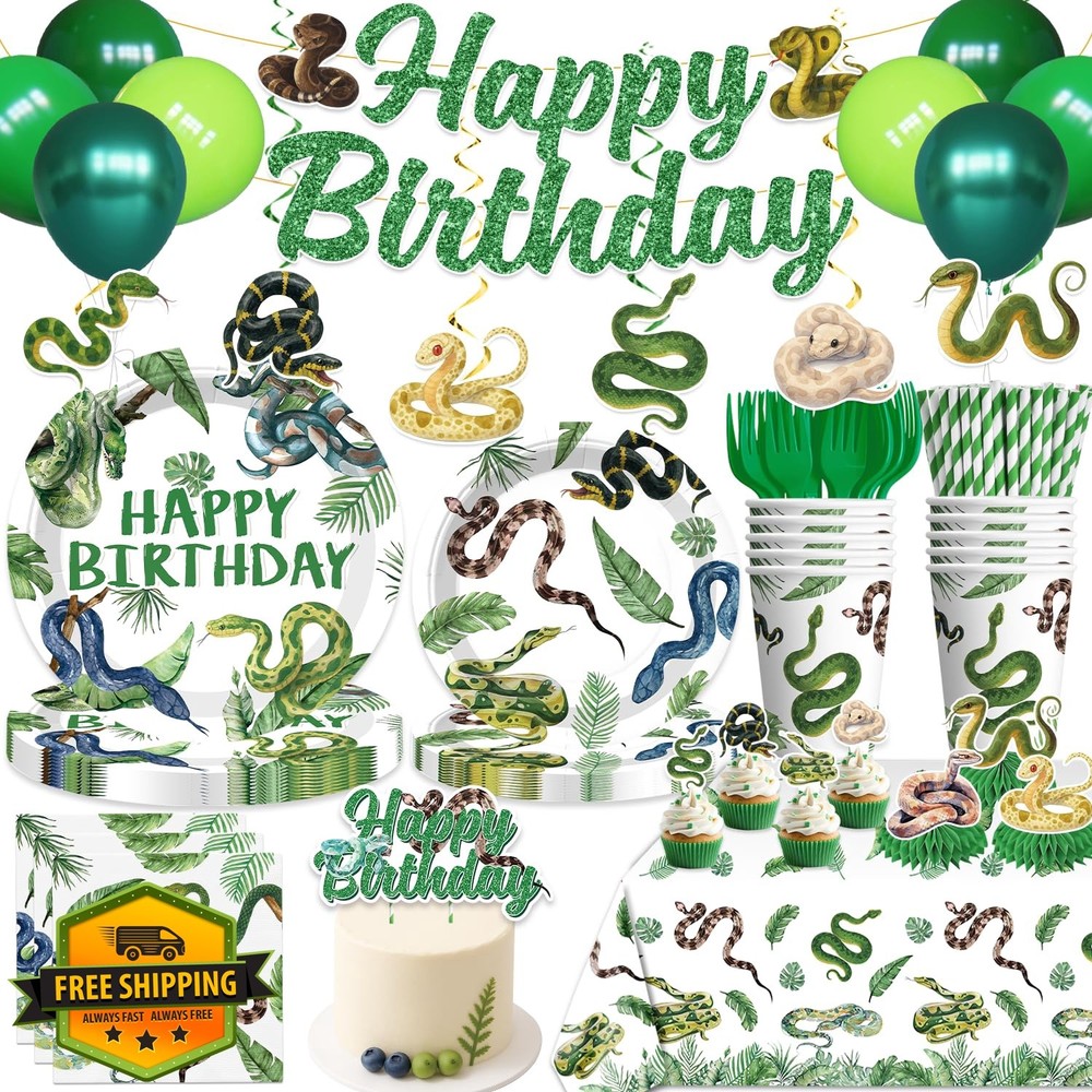Snake Party Decorations, Reptile Snake Birthday Party Banner, Hanging Swirls,…